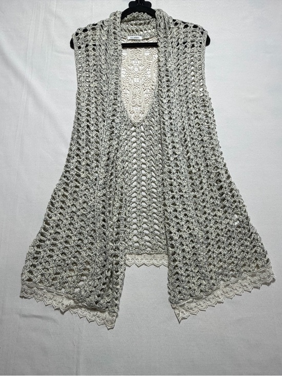 Blu Pepper Jackets & Blazers - Blu Pepper Cream Crochet Vest Small Ivory Open Front Boho Festival Layering